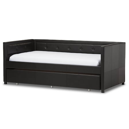 Baxton Studio Frank Black Button-Tufting Sofa Twin Daybed with Roll-Out Trundle Bed 125-6927